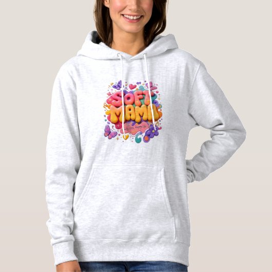 Pull À Capuche Typographie Douce Maman Kawaii (Devant)