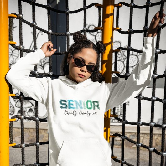 Pull À Capuche Typographie Senior Bleu Vert 2026