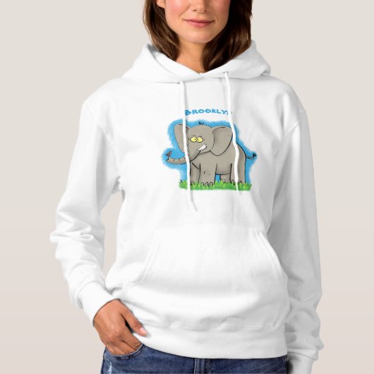 Pull À Capuche Un joli éléphant drôle avec un oiseau sur le tronc (Devant)