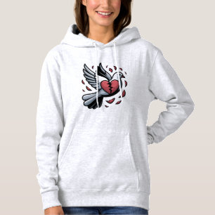 Pull À Capuche une colombe de dessin animé tenant un coeur brisé,
