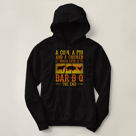 Pull À Capuche Une Vache Un Cochon Et Un Poulet Se Promène Dans U (Design devant)
