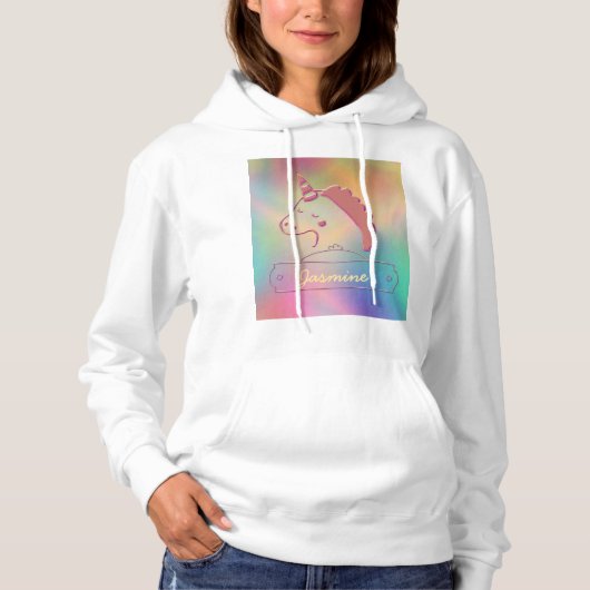 Pull À Capuche Unicorne 3D Holographique Nom personnalisé (Devant)