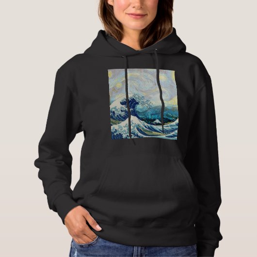 PULL À CAPUCHE VAGUE DE KANAGAWA DANS FOND DE NUIT ÉTOILÉE (Devant)