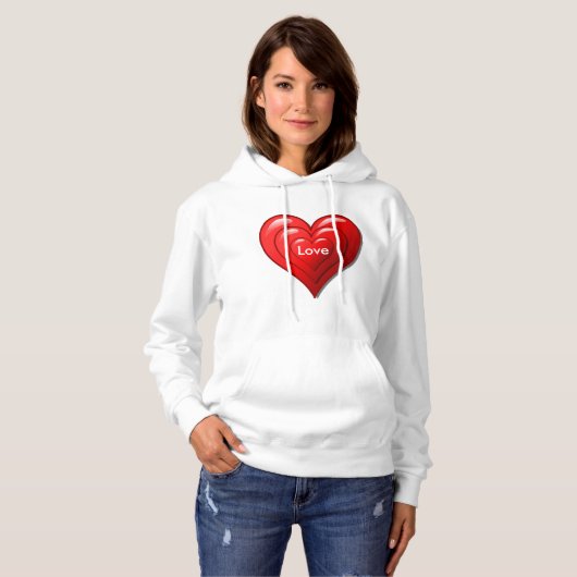 Pull À Capuche Valentine Red Heart Sweatshirt (Devant entier)
