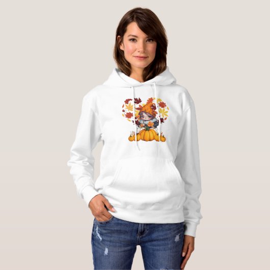 Pull À Capuche Vibes Automne Gnome Coeur Citrouille Bonjour Vibes (Devant entier)