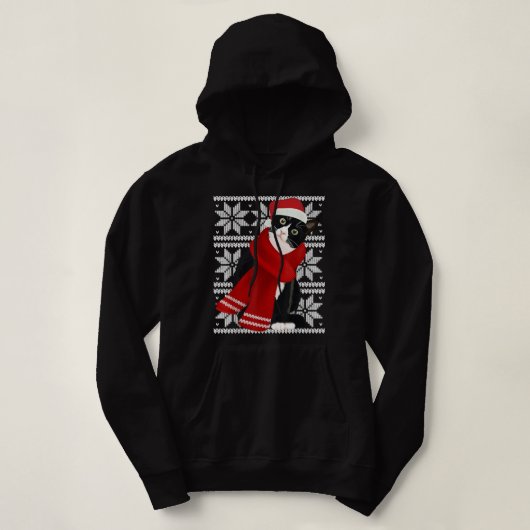 Pull À Capuche Vilain Noël Chat Noir Santa Hat Scarf Fête C (Design devant)