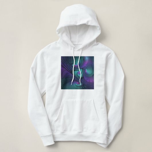Pull À Capuche Violet rencontre Turquoise moderne art fractal abs (Design devant)