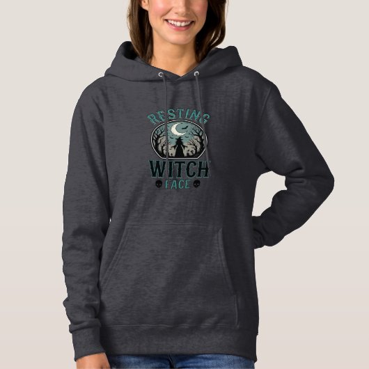 Pull À Capuche Visage de sorcière au repos design Halloween vinta (Devant)
