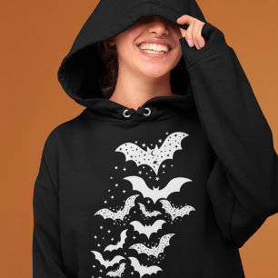 Pull À Capuche Voler Halloween Galaxy Bats blancs et étoiles
