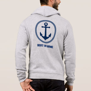Pull À Capuche Votre nom ou bateau Nautical Sea Ancre Blue Grey