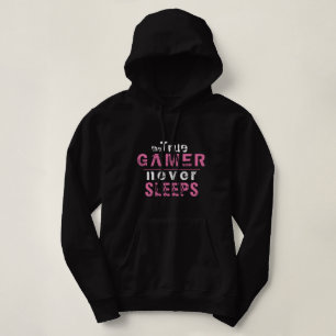 Pull À Capuche Vrai Joueur ne dort jamais Gamer Typographie Rose