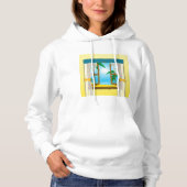 Pull À Capuche Vue de la plage ensoleillée à travers une fenêtre  (Devant)