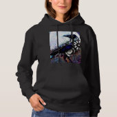 Pull À Capuche Whimsical Raven Lune Floral Noir Blanc Bleu (Devant)
