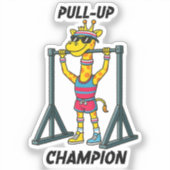 Pull-Up Kampioen – Grappig Giraffe Workout Design Sticker (Voorkant)