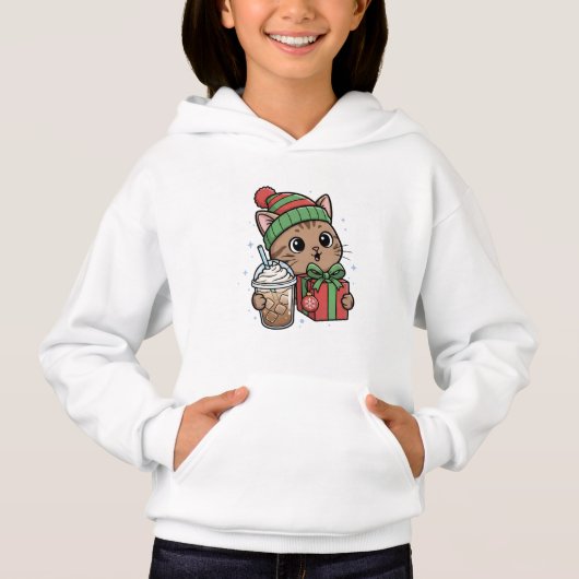 Pullover Enfants Chat de Noël Kawaii & Latte Glacé (Devant)