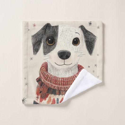 Pullover noir et blanc pour chiot avec neige (Gant de toilette)
