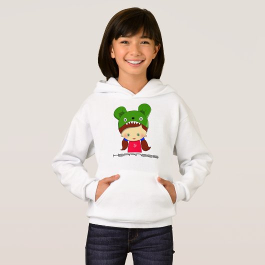 Pullover White Graphic Hoodie voor Meisjes (Voorkant volledig)