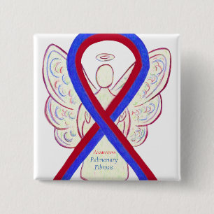 Pulmonaire fibrose Bewustheid Ribbon Angel Pin Vierkante Button 5,1 Cm