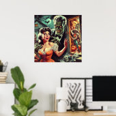  pulp horror meisje illustratie poster (Thuiskantoor)