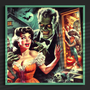 pulp horror meisje illustratie poster