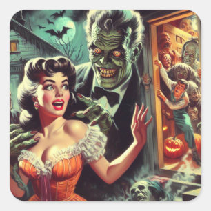 pulp horror meisje illustratie vierkante sticker