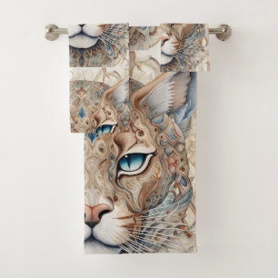 Puma Gezicht Surrealistische Kunst Bad Handdoek