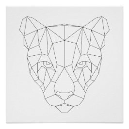 Puma Head Geometric Black & White Modern Art Print Perfect Poster