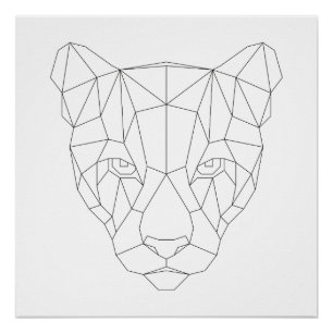 Puma Head Geometric Black & White Modern Art Print Perfect Poster