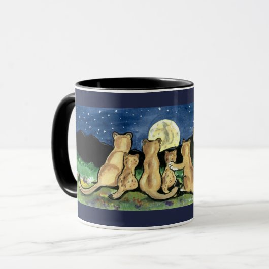 Puma Mountain Lion Family et Moon Designer Mug (Devant gauche)