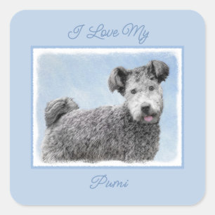 Pumi Painting - Cute Original Dog Art Square Stick Vierkante Sticker