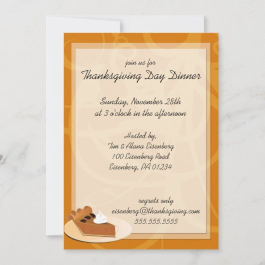 Pumkpin Pie Thanksgiving Day Dinner Invitations Kaart (Voorkant)
