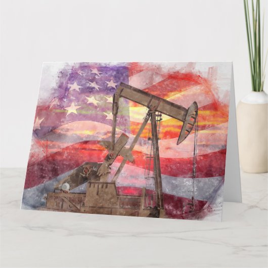 Pumpjack silhouet pastel tekening Amerikaanse vlag Bedankkaart (Voorkant)