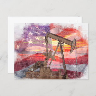 Pumpjack silhouet pastel tekening Amerikaanse vlag Briefkaart