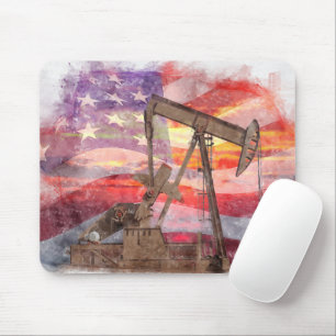 Pumpjack silhouet pastel tekening Amerikaanse vlag Muismat