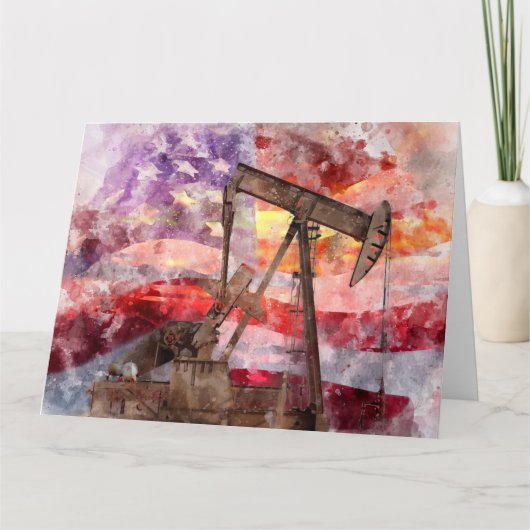 Pumpjack silhouet waterverf met American Flag Bedankkaart (Voorkant)
