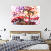 Pumpjack silhouet waterverf met American Flag Canvas Afdruk (Insitu (Slaapkamer))