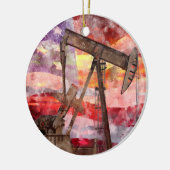 Pumpjack silhouet waterverf met American Flag Keramisch Ornament (Links)