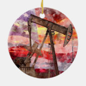 Pumpjack silhouet waterverf met American Flag Keramisch Ornament (Achterkant)