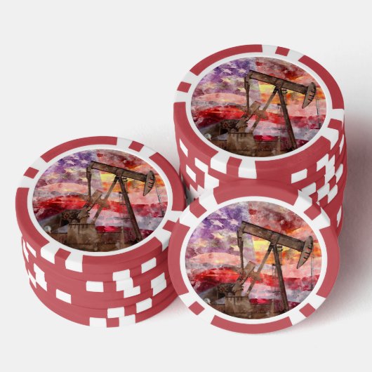 Pumpjack silhouet waterverf met American Flag Poker Chips (Opstapeling)