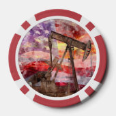 Pumpjack silhouet waterverf met American Flag Poker Chips (Achterkant)