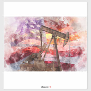 Pumpjack silhouet waterverf met American Flag Sticker