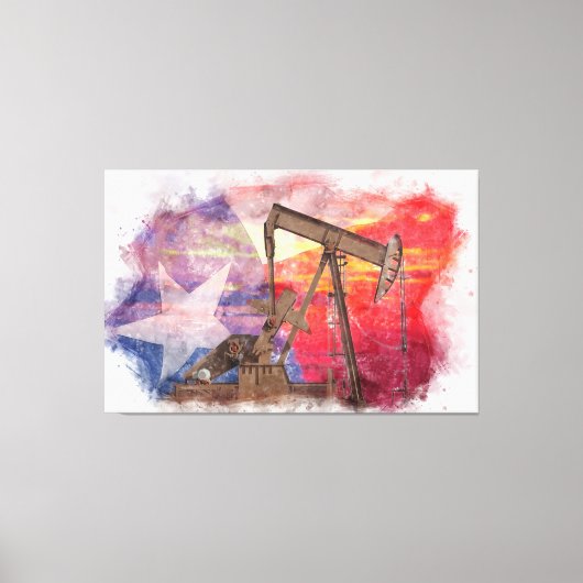 Pumpjack Texaanse icoon pasteltekening met Texas F Canvas Afdruk (Voorkant)
