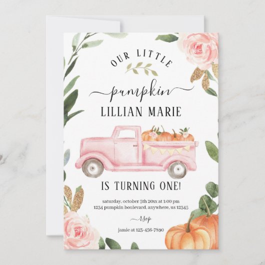 Pumpkin 1st Birthday Uitnodiging (Voorkant)