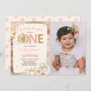 Pumpkin 1st Birthday Uitnodiging Roze Gold