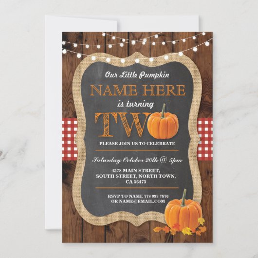 Pumpkin 2e verjaardag TWEE Herfst uitgenodigd Kaart (Voorkant)