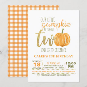 Pumpkin 2ND Birthday Invitation - Oranje Play Kaart