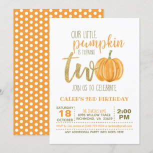 Pumpkin 2ND Birthday Invitation - Oranje Stippen Kaart
