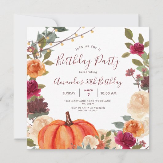 Pumpkin 30th Birthday Party Boho String Light Kaart (Voorkant)