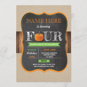 Pumpkin 4th Four 4 Birthday Party Boy Girl Invite Kaart