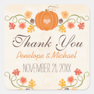 Pumpkin Acorn Floral Fall Weddenschap Bedankt Vierkante Sticker